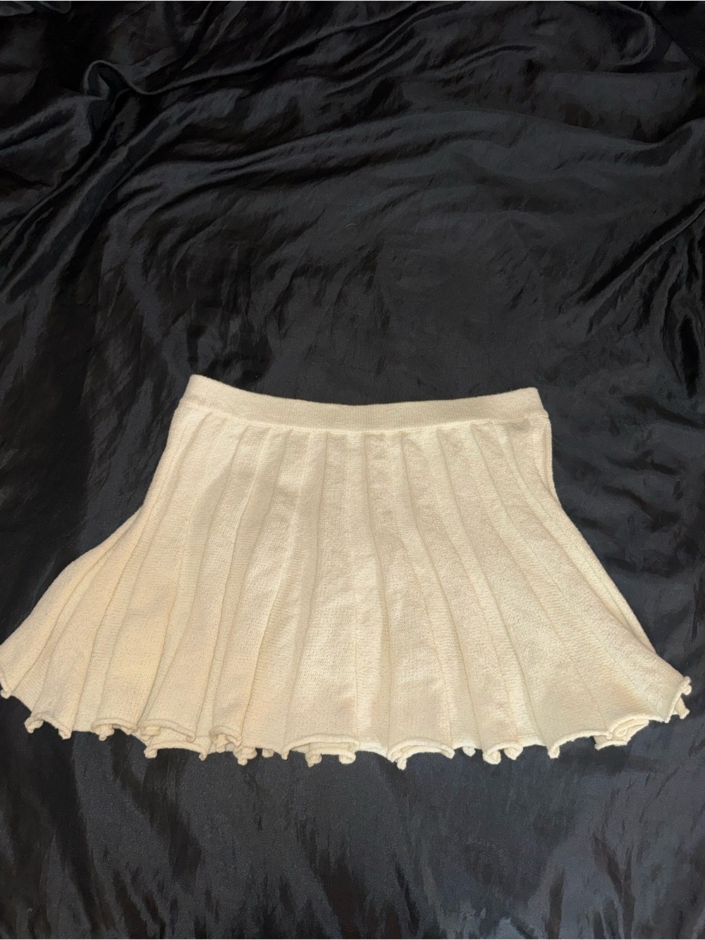 FP Beach Cream Ribbed Knit Flare Mini Skirt Pull On Ruffle Hem XL Boho Coastal